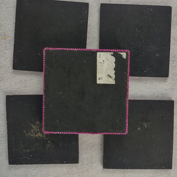 Hand Beaded Jeweled Coaster Set w Tray Pink Boho Indian Decor 5 Pc - Picture 5 of 5